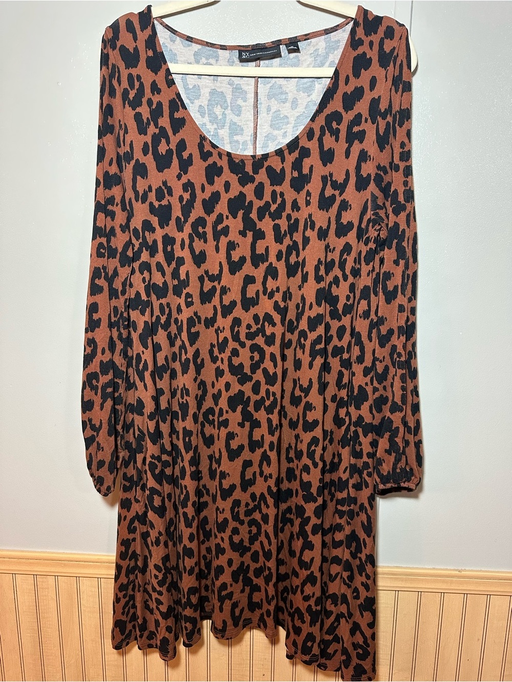 New York & Company Animal Print Long Slit Sleeve Dress Medium